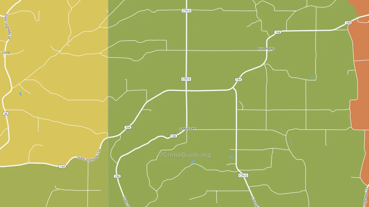 Sandusky, WI Map of Burglary Rates