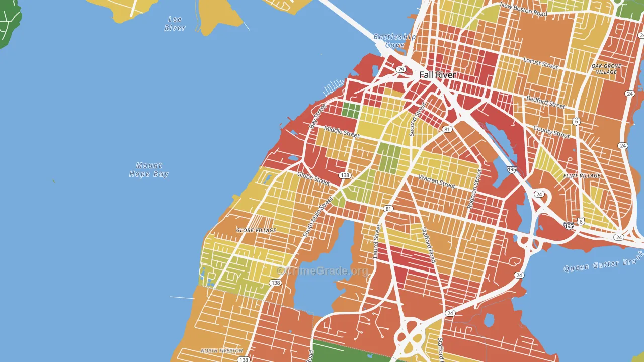 Sandy Beach, Fall River, MA Map of Burglary Rates