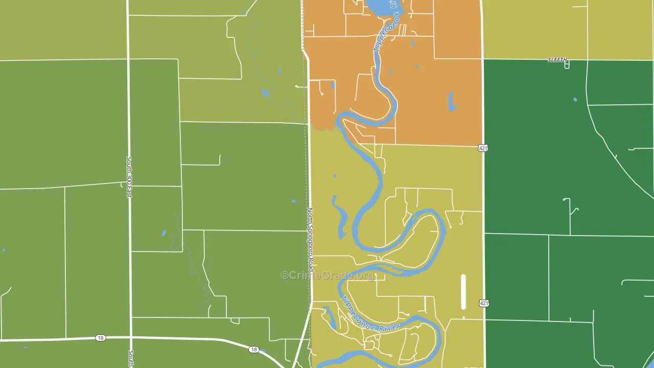 Sandy Beach, IN Map of Burglary Rates