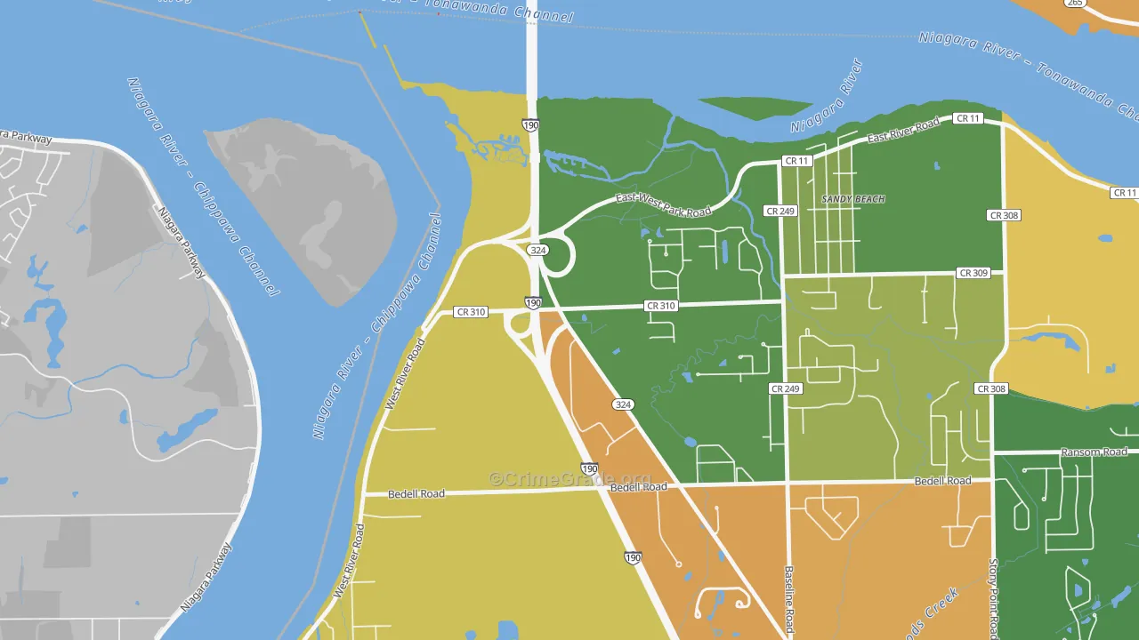 Sandy Beach, NY Map of Burglary Rates