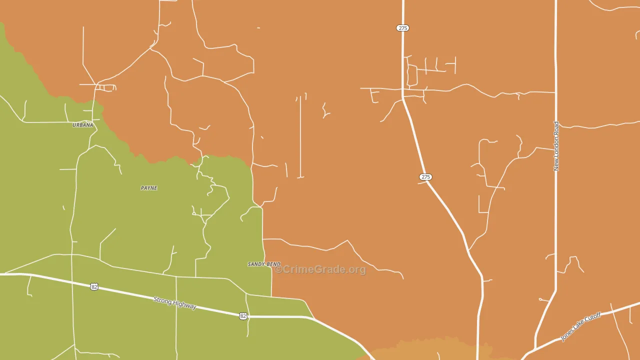 Sandy Bend, AR Map of Burglary Rates