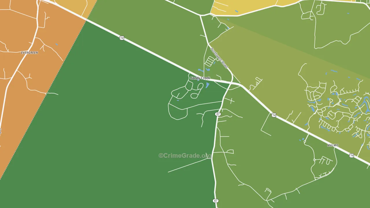 Sandy Creek, NC Map of Burglary Rates