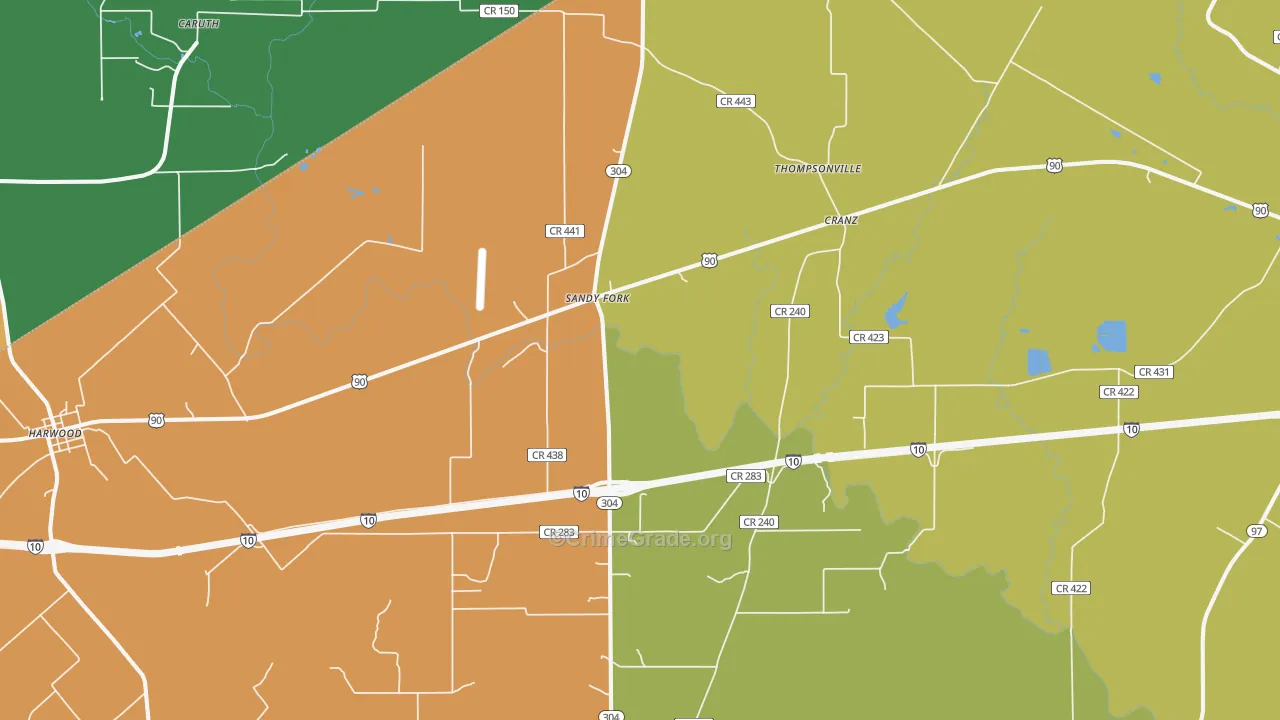 Sandy Fork, TX Map of Burglary Rates