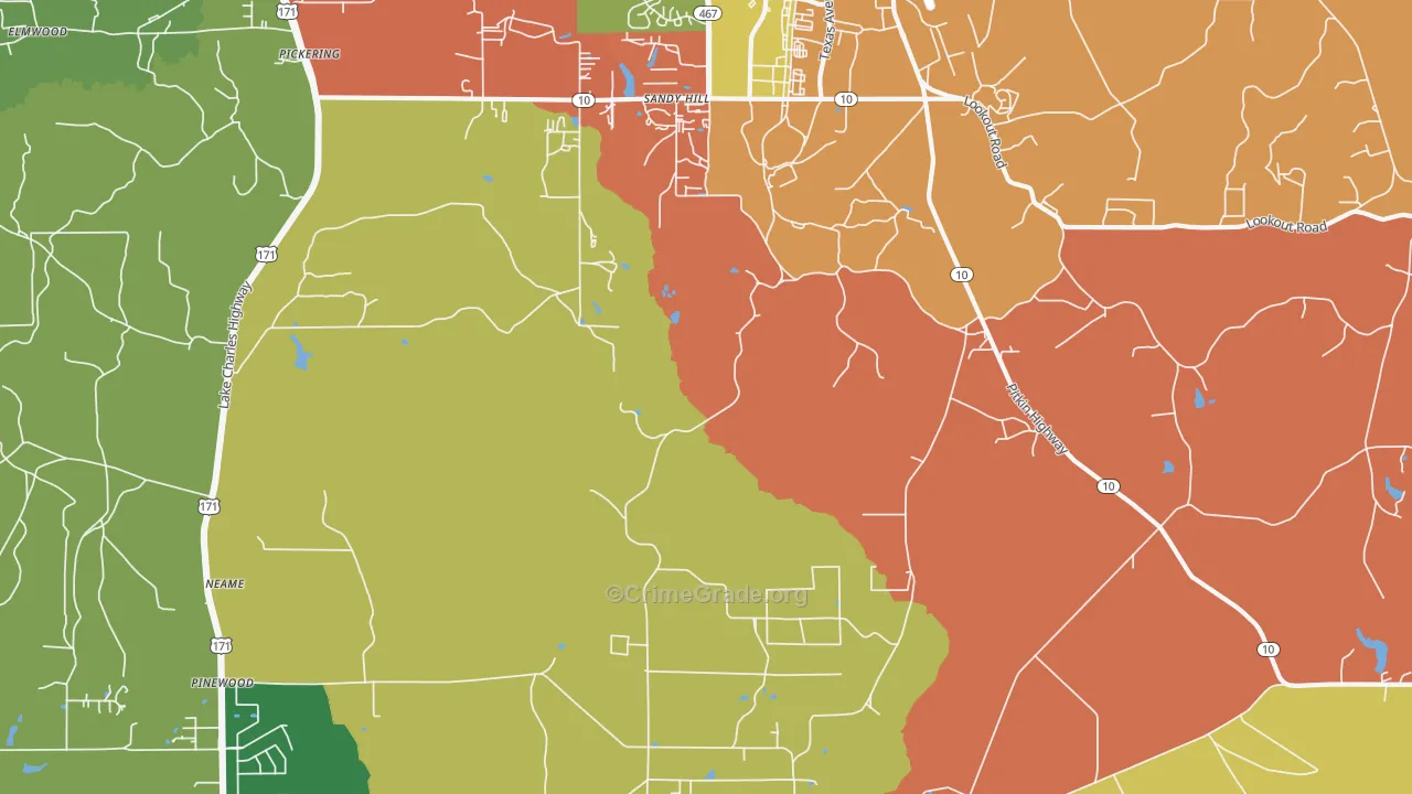 Sandy Hill, LA Map of Burglary Rates