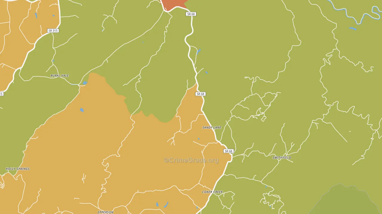 Sandy Lane, TN Map of Burglary Rates
