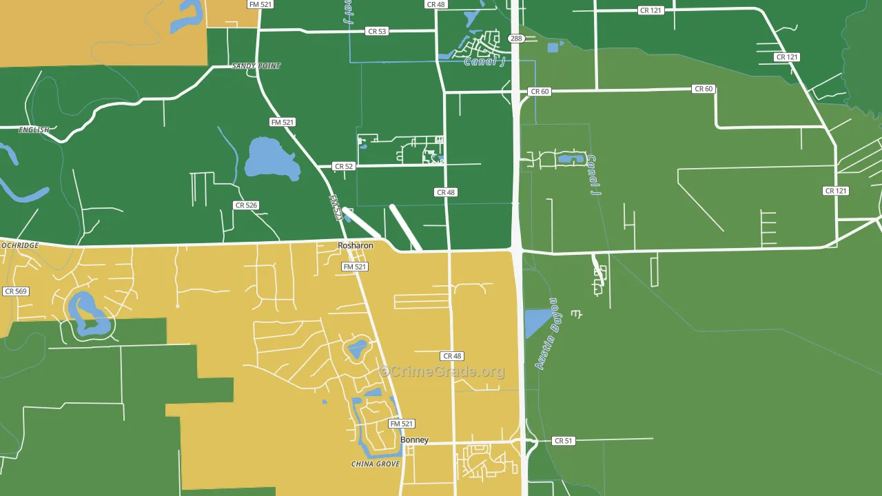 Sandy Point, TX Map of Burglary Rates