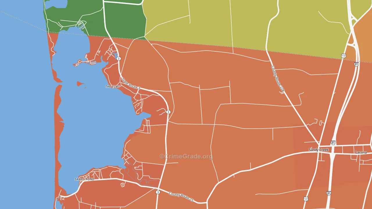 Sandy Pond, NY Map of Burglary Rates