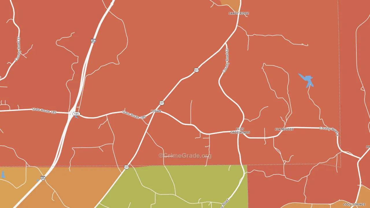 Sandy Ridge, AL Map of Burglary Rates