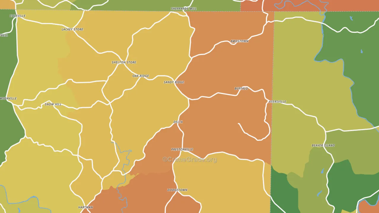Sandy Ridge, NC Map of Burglary Rates