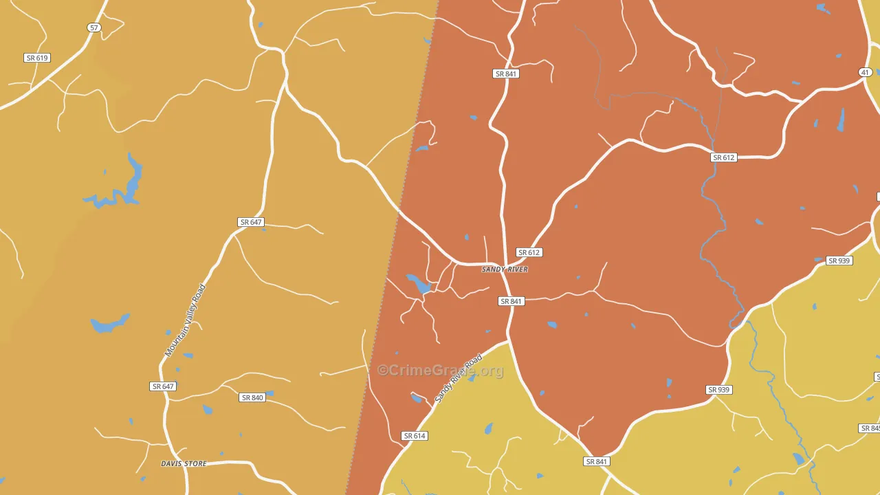 Sandy River, VA Map of Burglary Rates