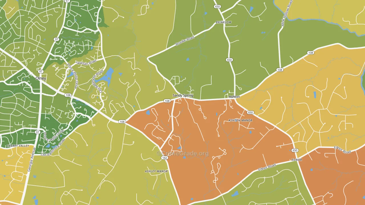 Sandy Spring, MD Map of Burglary Rates