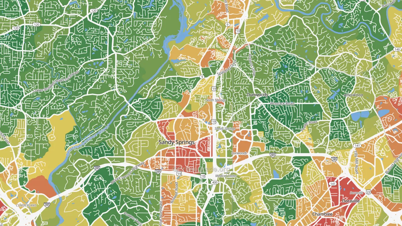Sandy Springs, GA Map of Burglary Rates