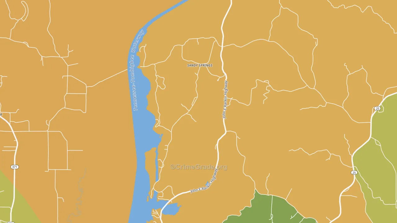 Sandy Springs, MS Map of Burglary Rates