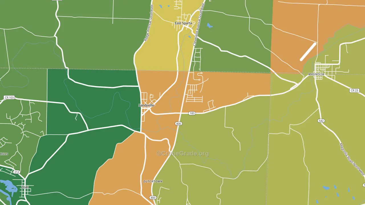 Sandyville, OH Map of Burglary Rates