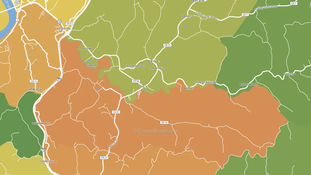 Sandyville, WV Map of Burglary Rates