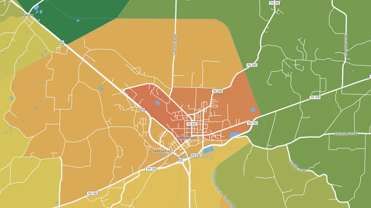 Sanford Hill, TN Map of Burglary Rates