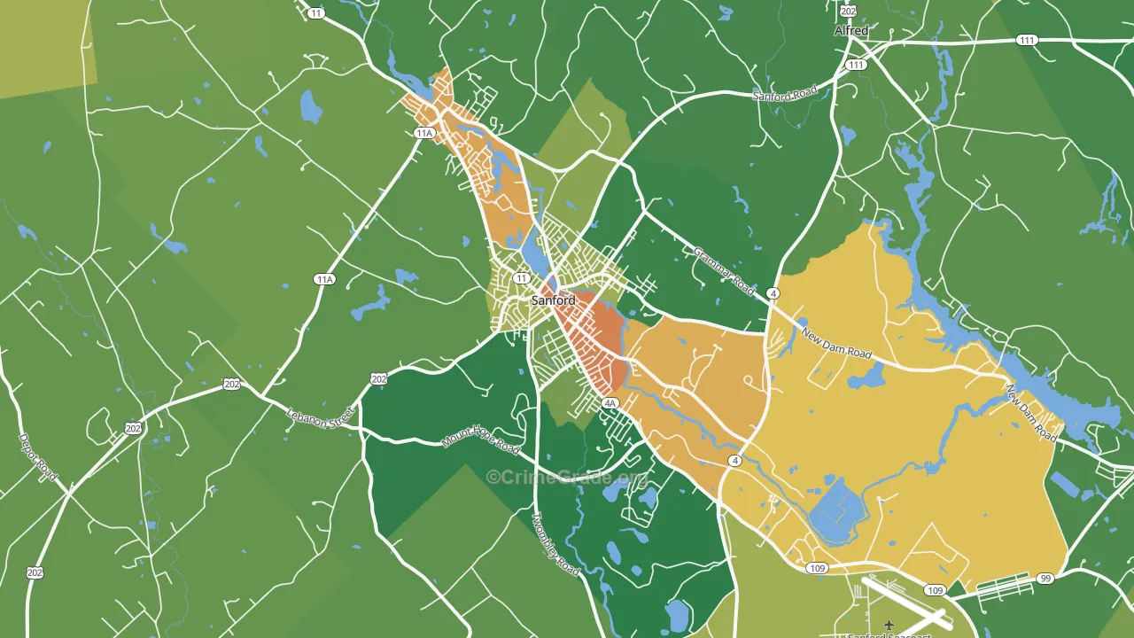 Sanford, ME Map of Burglary Rates