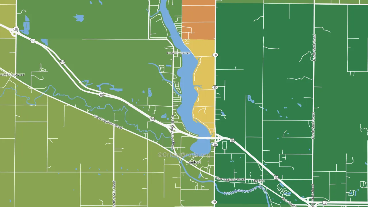 Sanford, MI Map of Burglary Rates