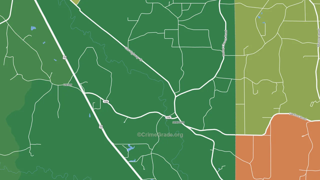 Sanford, MS Map of Burglary Rates