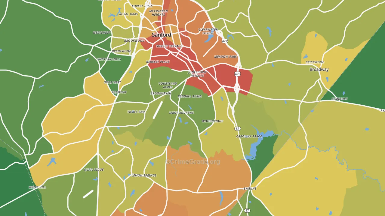 Sanford, NC Map of Burglary Rates