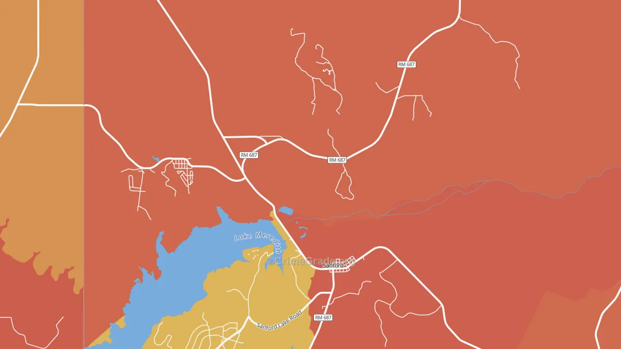 Sanford, TX Map of Burglary Rates