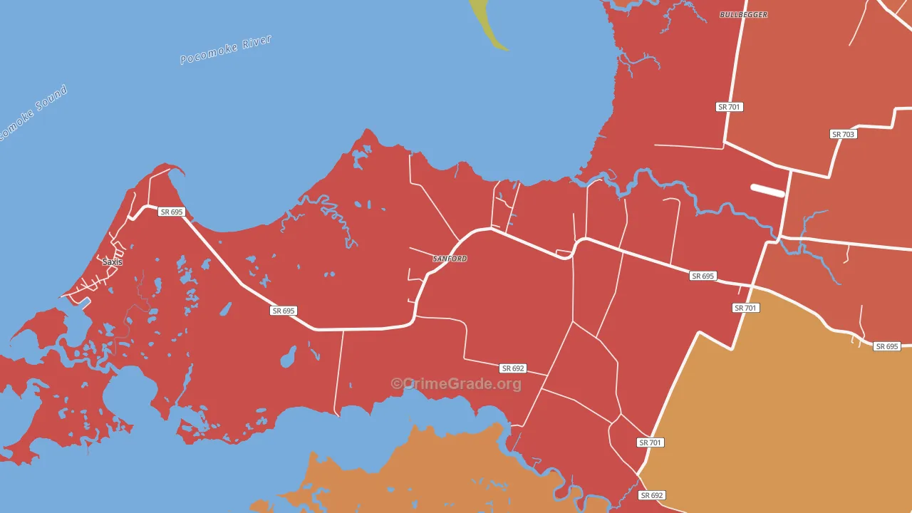 Sanford, VA Map of Burglary Rates