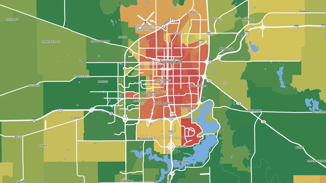 Sangamon County, IL Map of Burglary Rates