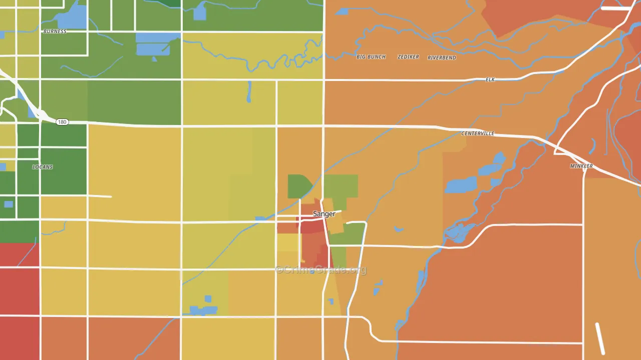 Sanger, CA Map of Burglary Rates