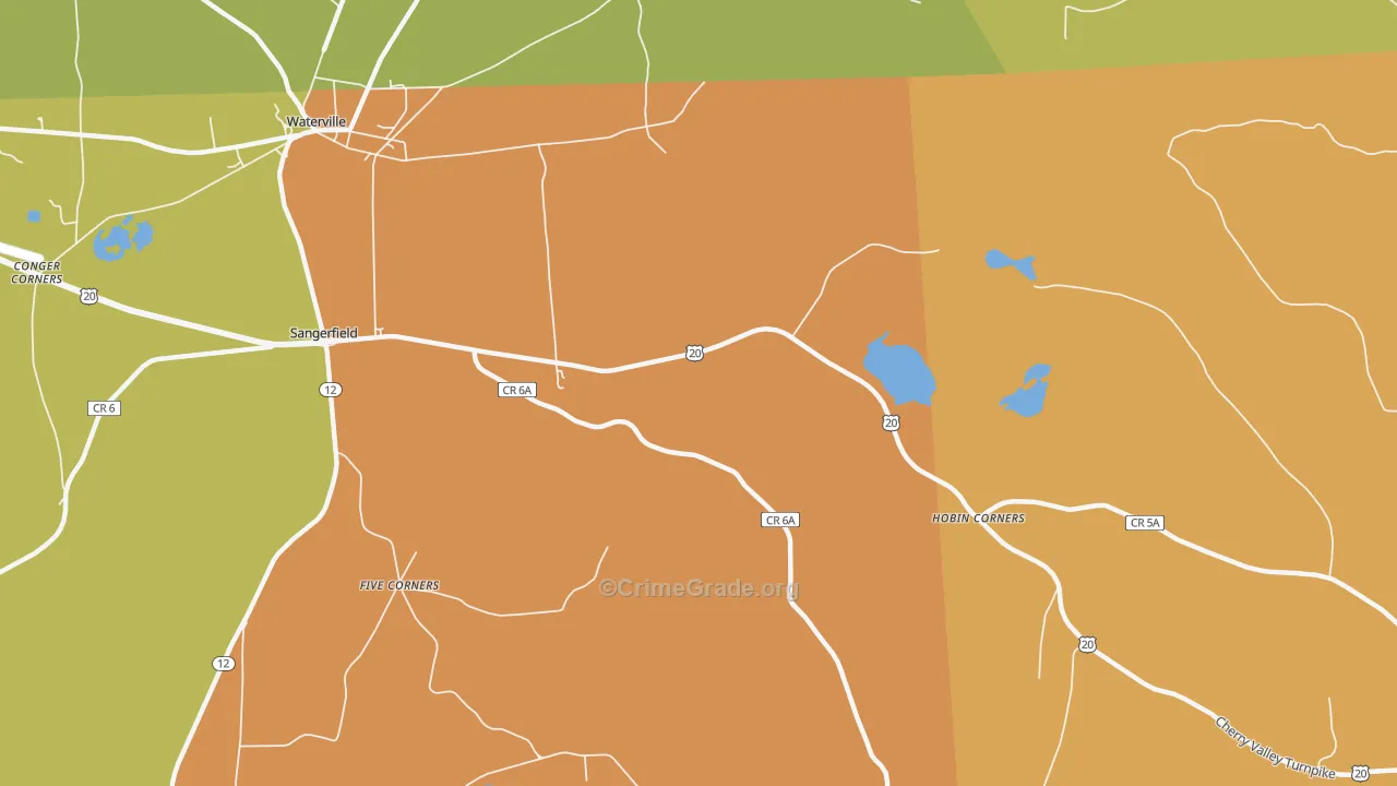 Sangerfield, NY Map of Burglary Rates