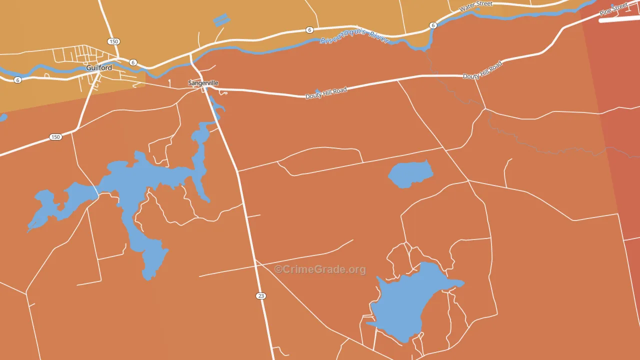 Sangerville, ME Map of Burglary Rates