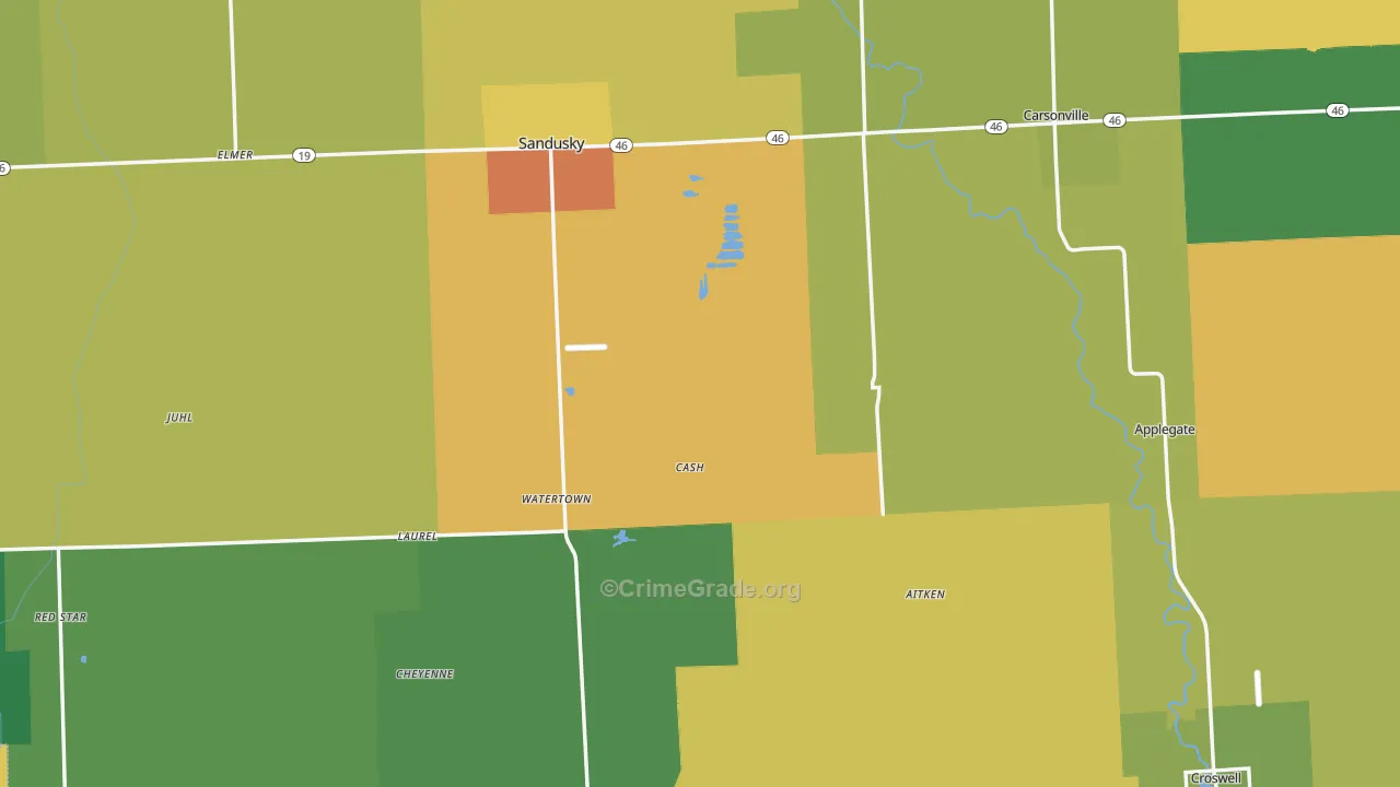 Sanilac County, MI Map of Burglary Rates