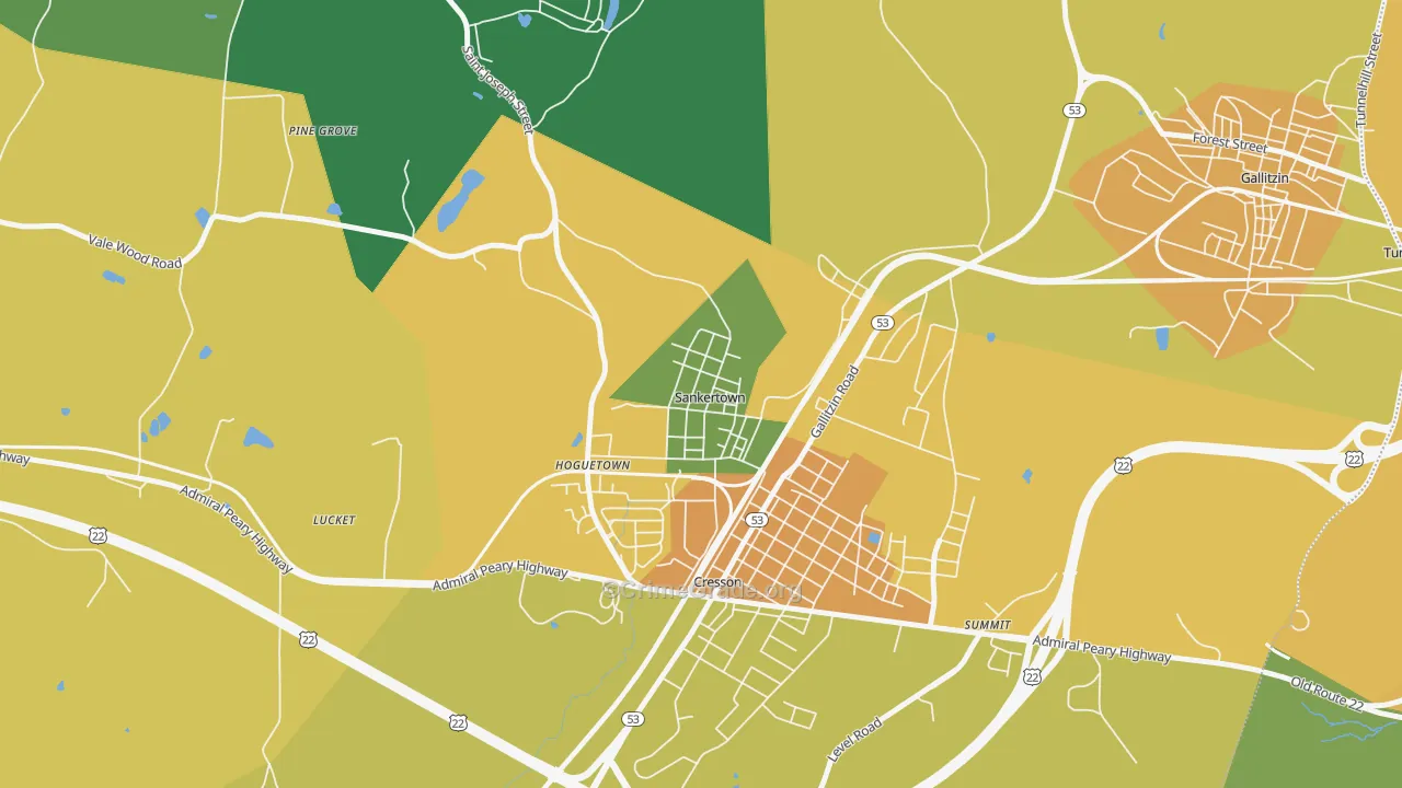 Sankertown, PA Map of Burglary Rates