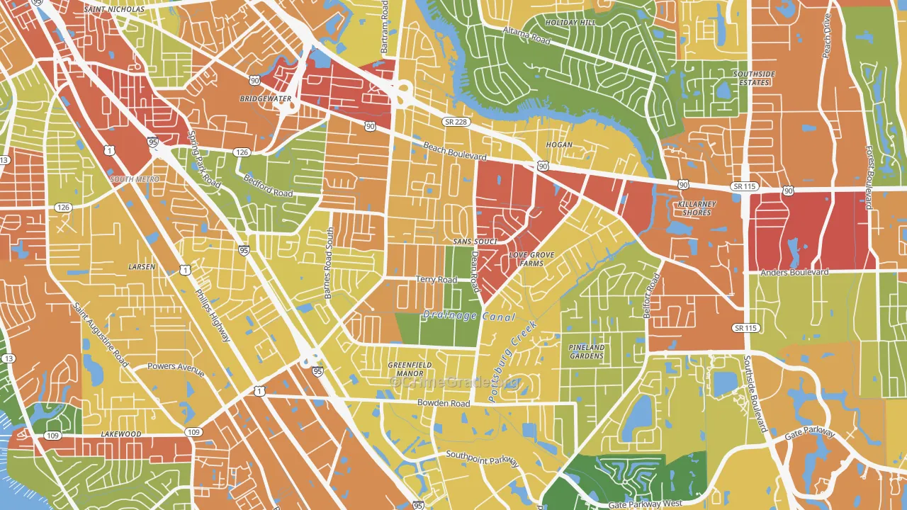 Sans Souci, Jacksonville, FL Map of Burglary Rates