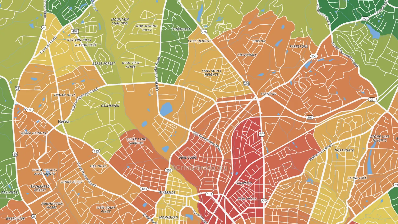Sans Souci, SC Map of Burglary Rates