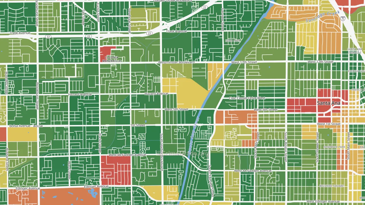 Santa Anita, Santa Ana, CA Map of Burglary Rates