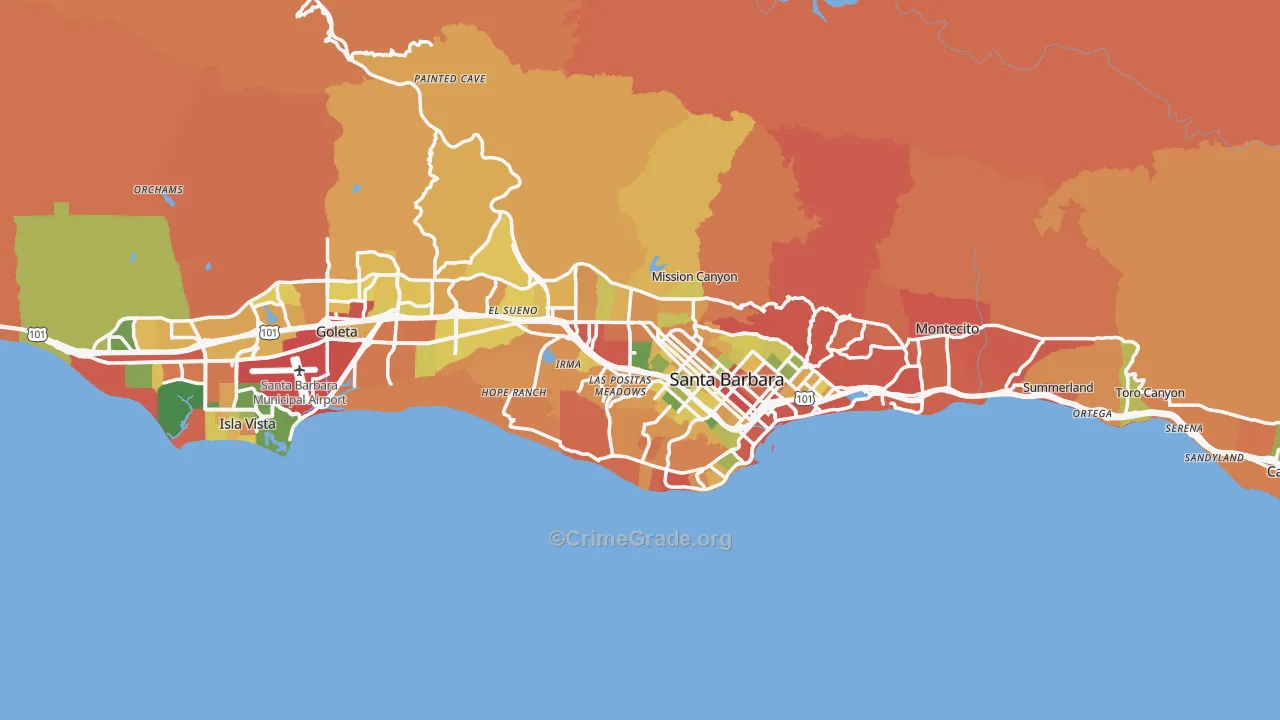 Santa Barbara, CA Map of Burglary Rates
