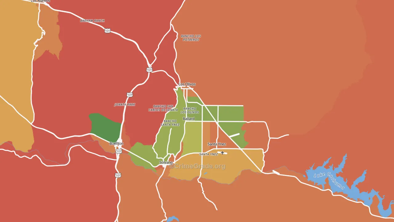 Santa Barbara County, CA Map of Burglary Rates