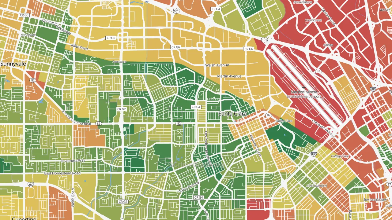 Santa Clara, CA Map of Burglary Rates