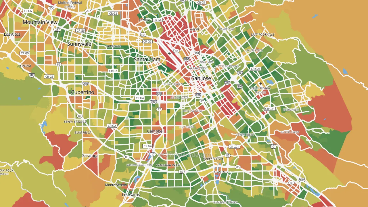 Santa Clara County, CA Map of Burglary Rates