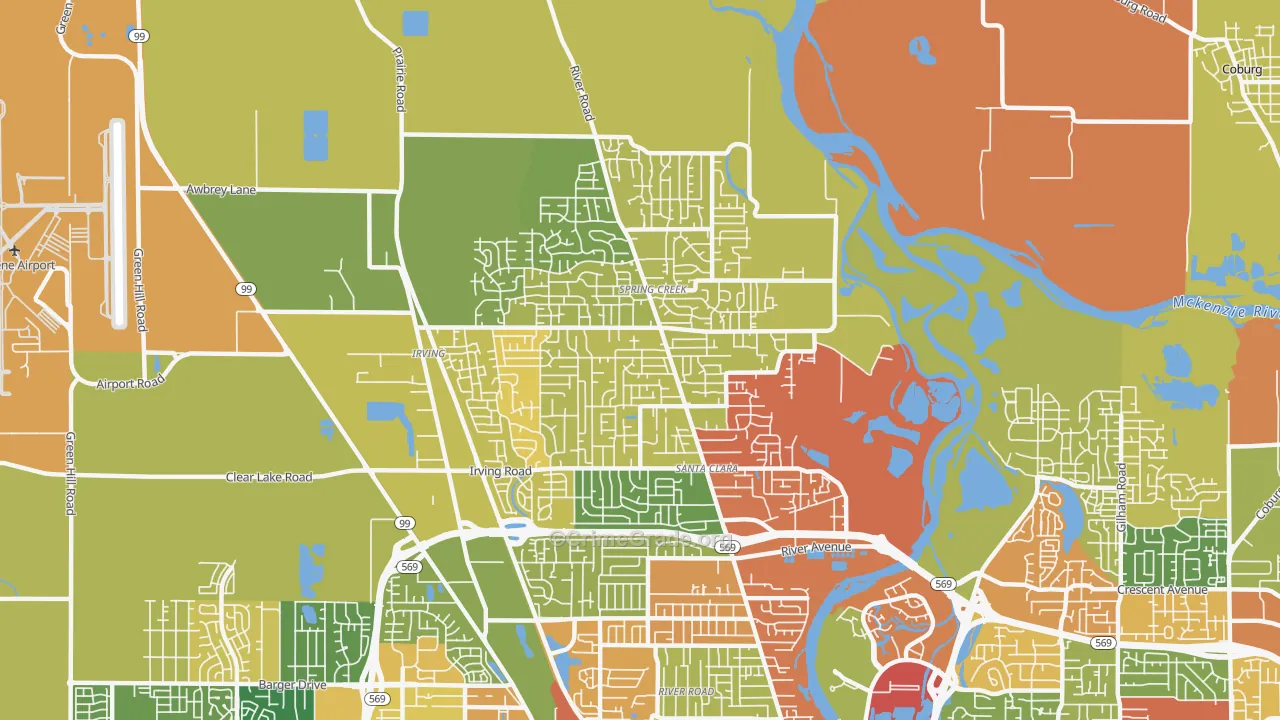 Santa Clara, Eugene, OR Map of Burglary Rates