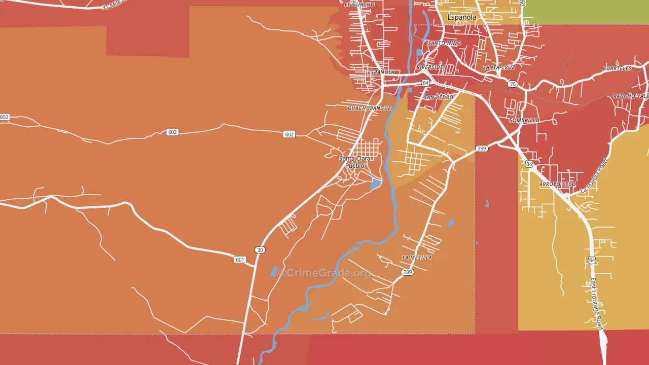 Santa Clara Pueblo, NM Map of Burglary Rates