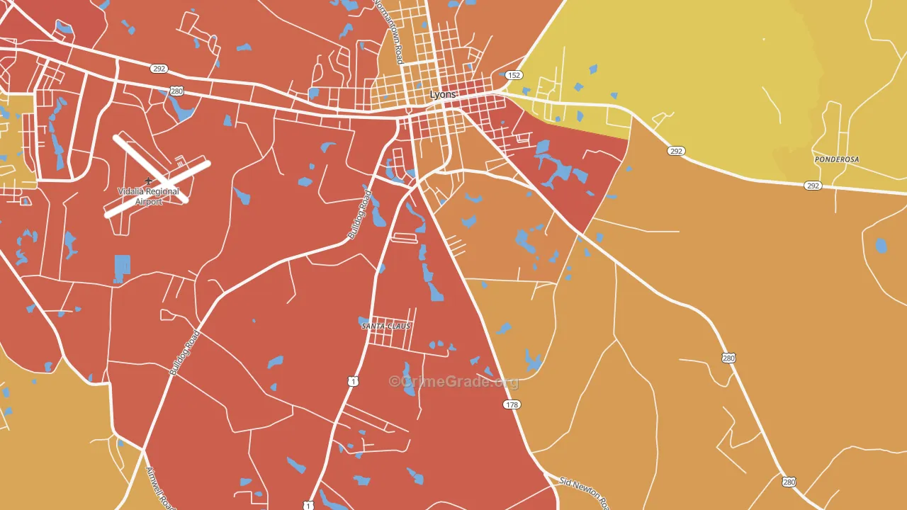 Santa Claus, GA Map of Burglary Rates