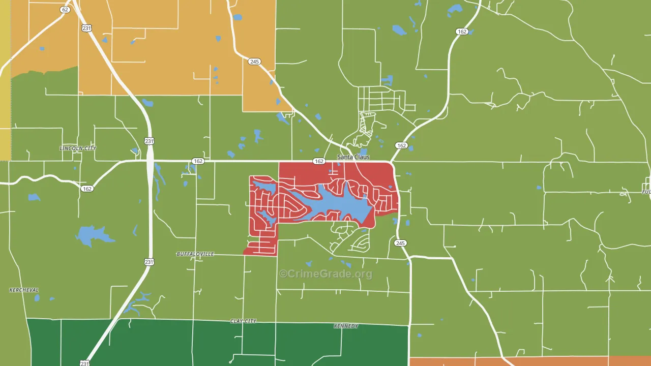 Santa Claus, IN Map of Burglary Rates