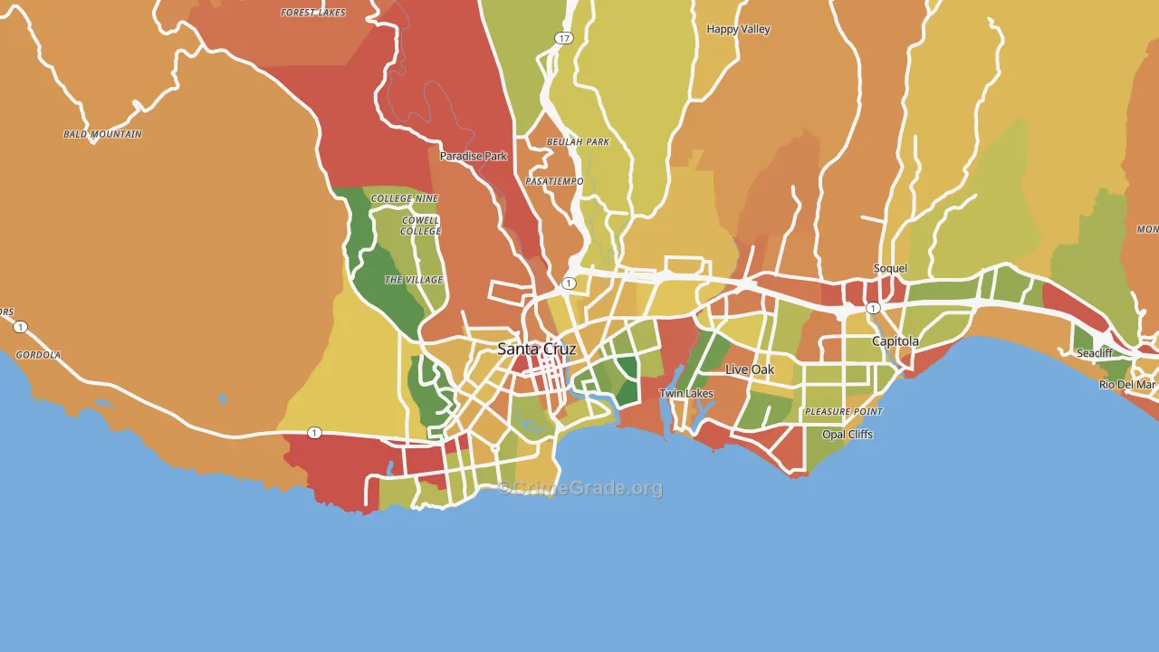 Santa Cruz, CA Map of Burglary Rates