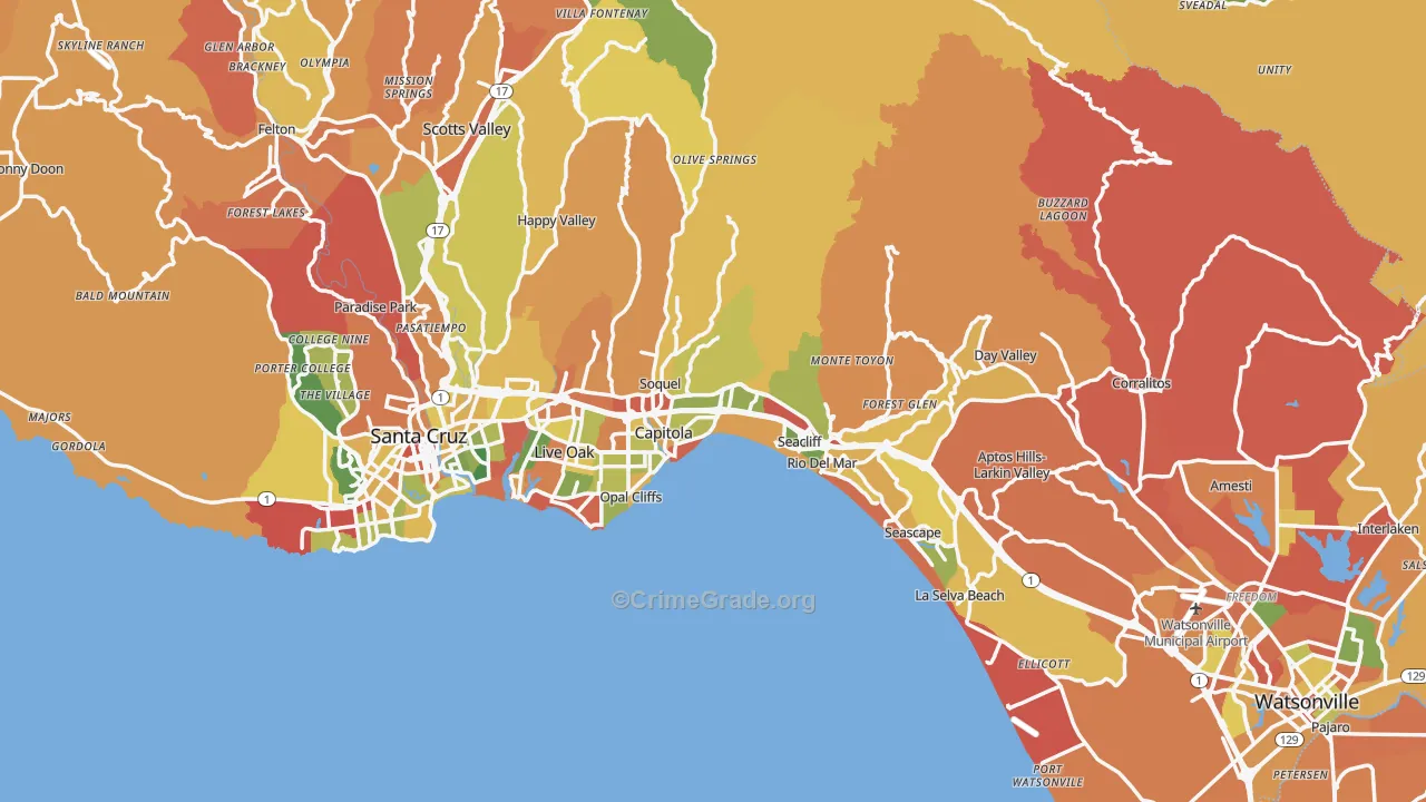 Santa Cruz County, CA Map of Burglary Rates
