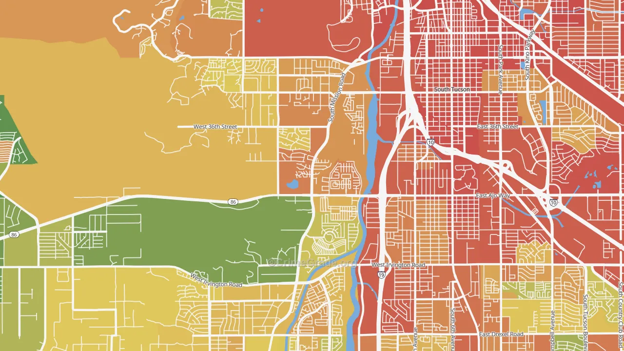 Santa Cruz Southwest, Tucson, AZ Map of Burglary Rates