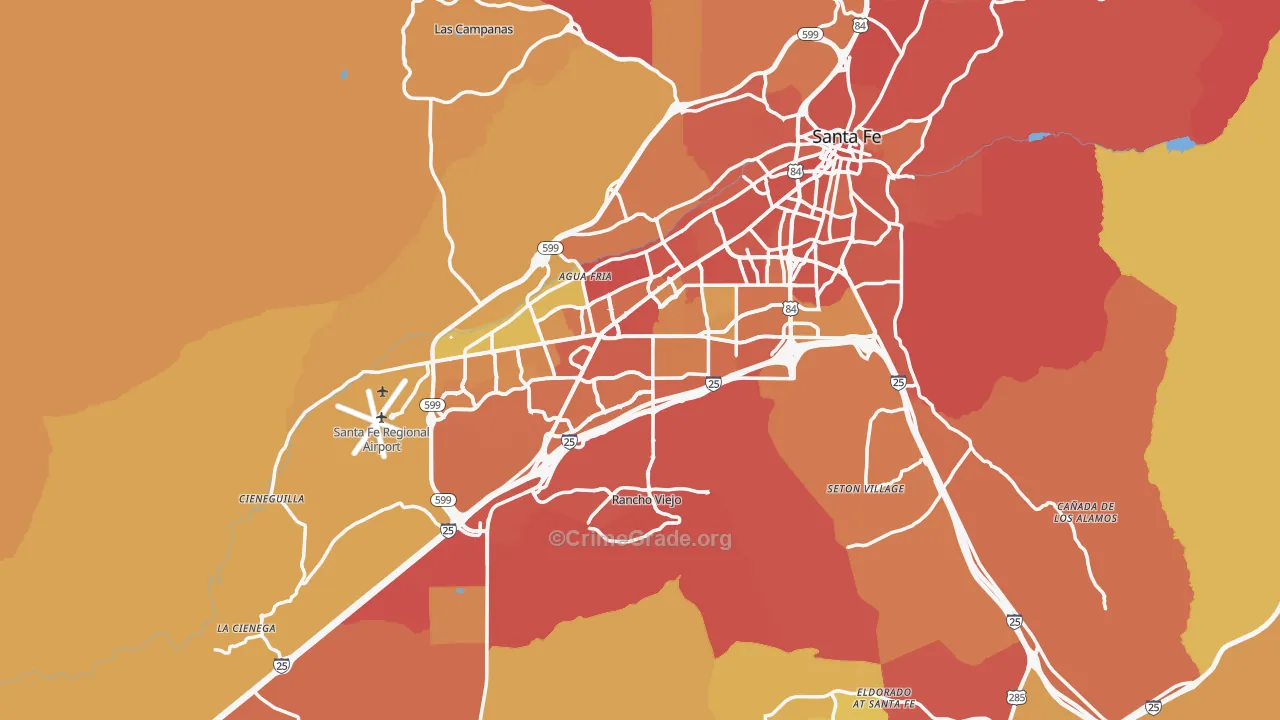 Santa Fe County, NM Map of Burglary Rates