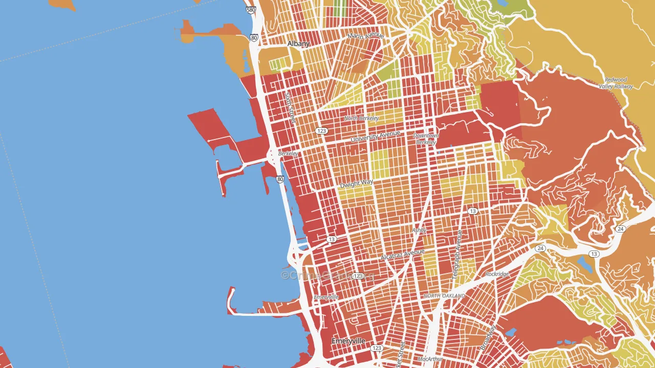 Santa Fe, Emeryville, CA Map of Burglary Rates