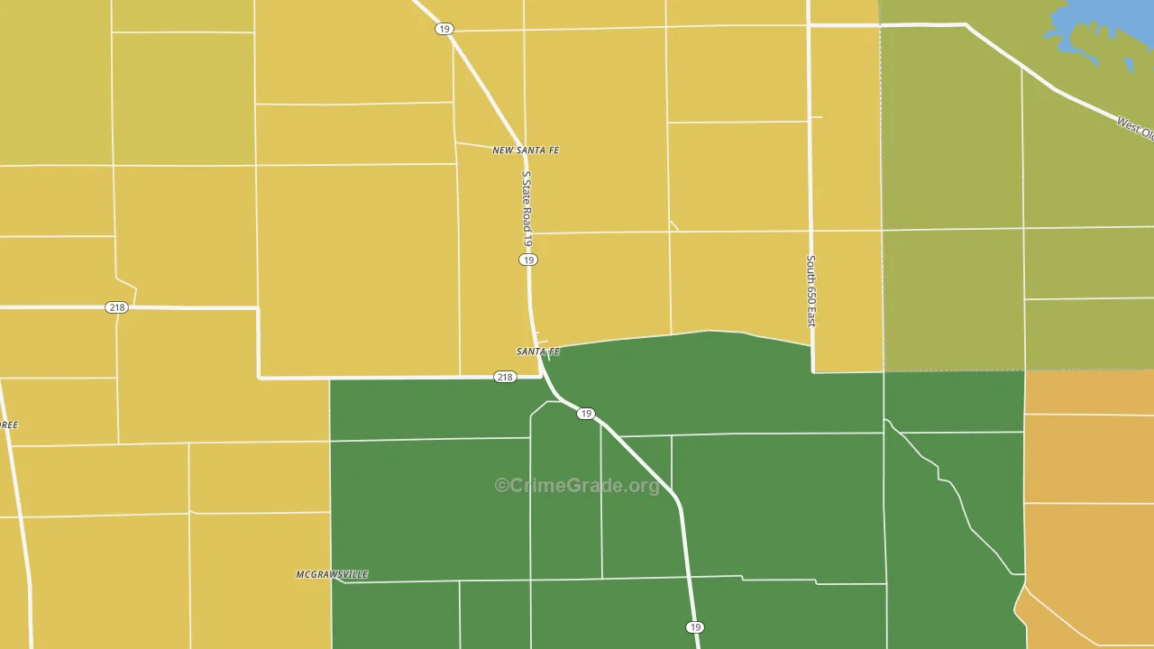 Santa Fe, IN Map of Burglary Rates