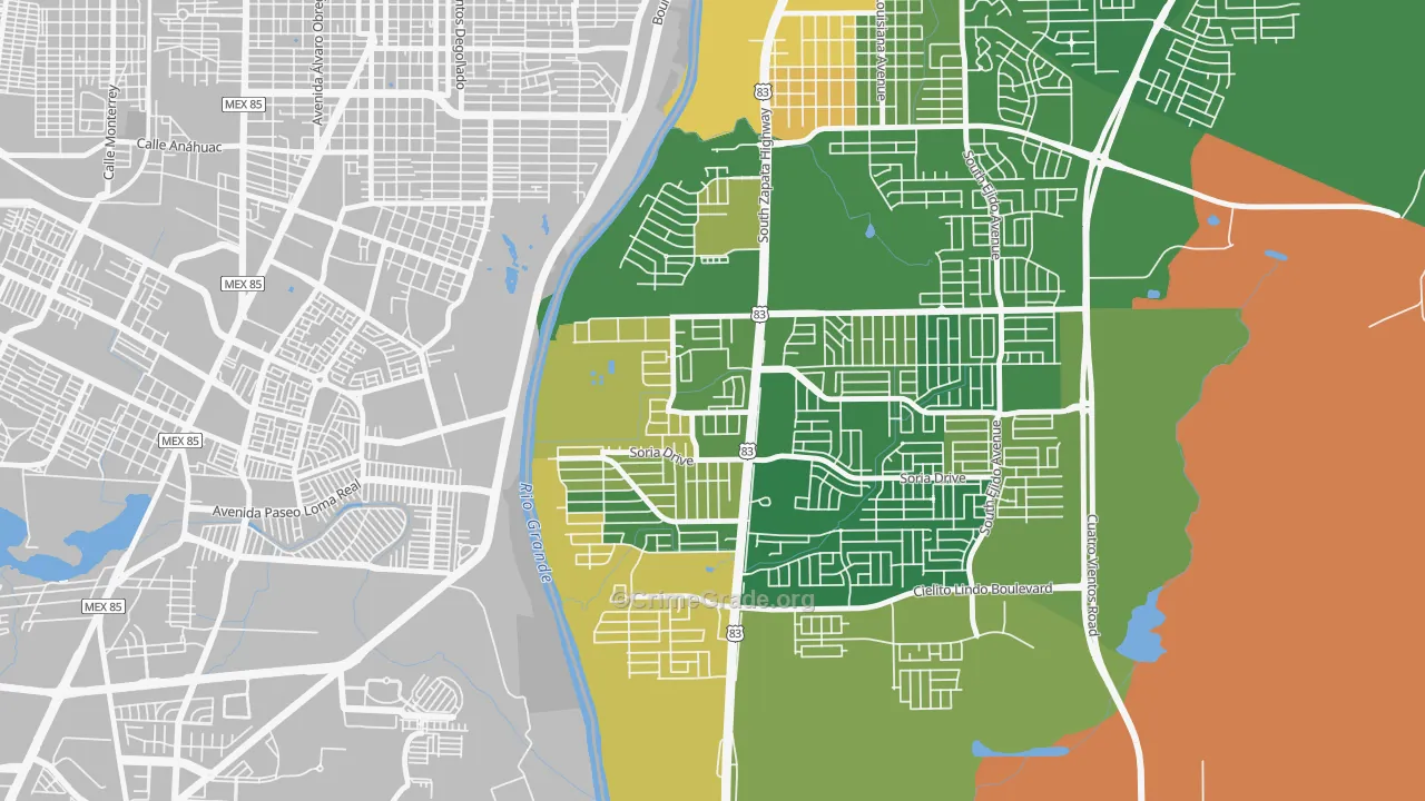 Santa Fe, Laredo, TX Map of Burglary Rates